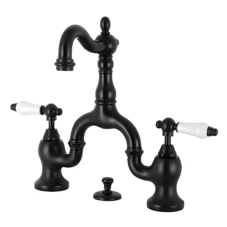 Kingston Brass Bridge Bathroom Faucet with Brass PopUp, Matte Black KS7970PL